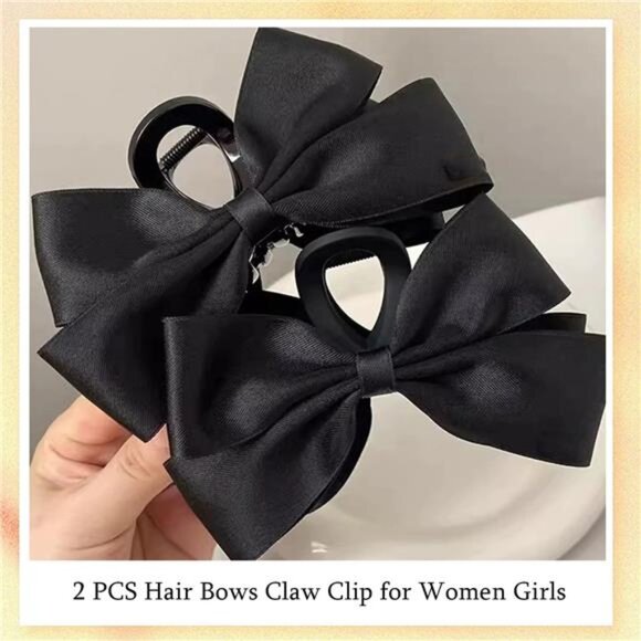 Black Satin Bow Claw Clip - Picture 4 of 4